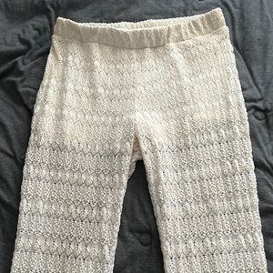 see through lace white flare pants